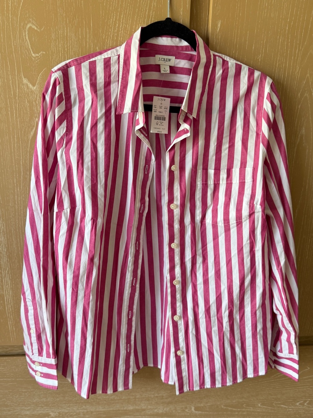 J. Crew women’s Pink and White Striped Button-Down Shirt size L